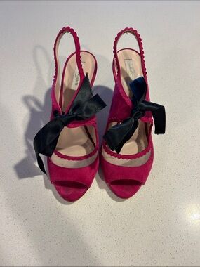 Hot Pink Bow Slingback Heels - Women